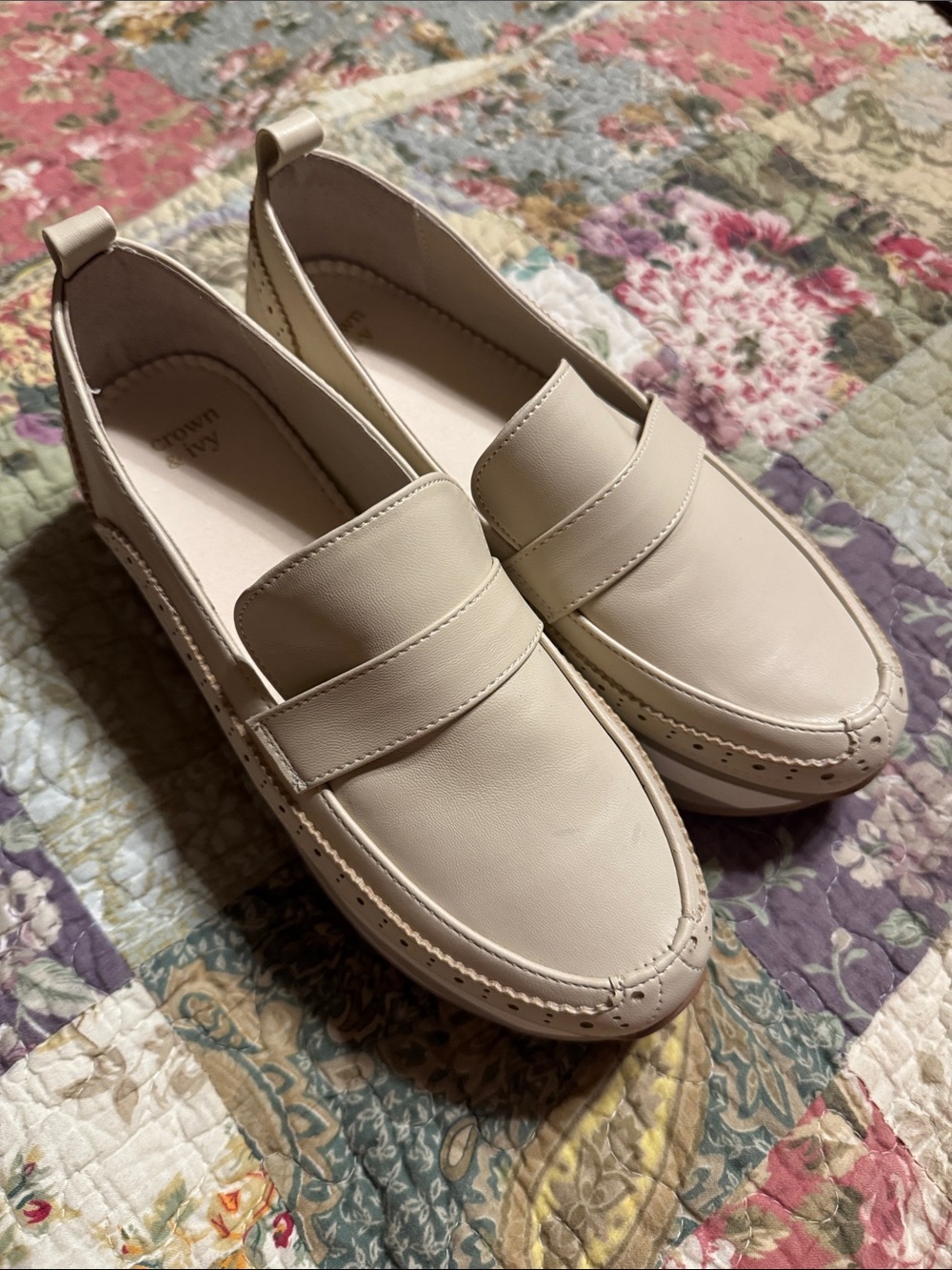crown & ivy Neutral Cream Slip-On Platform Loafer